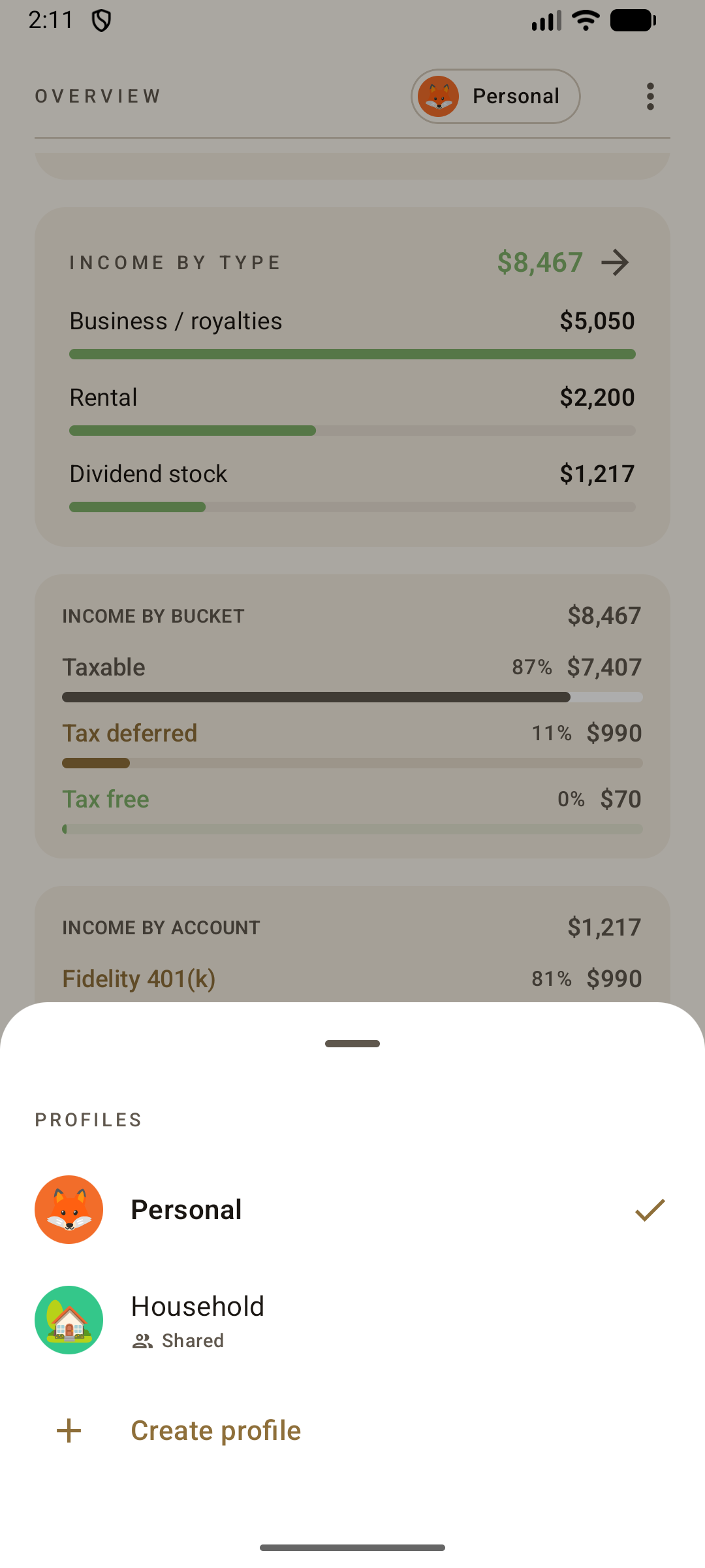 Flint profile switcher screen